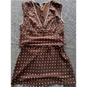 Le Lis Collection Brown Polka Dot 2 Piece Set Crop Top Mini Skirt Womens L